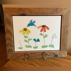 Handcrafted Vibrant Sea Glass and Pebble Glass Art - Blue, Yellow, Orange